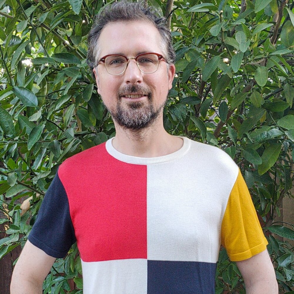 Zara soft knit tshirt color block red white navy blue gold rust orange medium